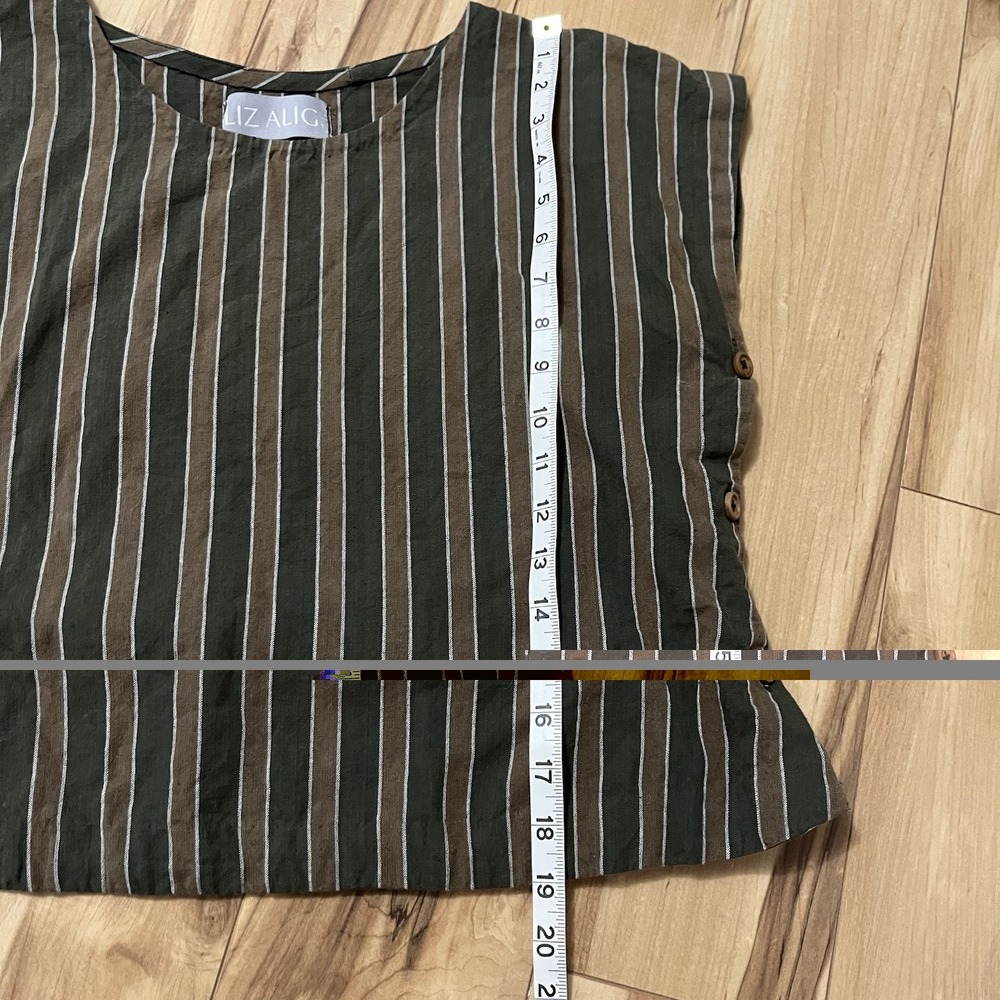 Liz Alig Hand Woven Cotton Shirt Artsy Laganlook Striped Side Button Detail Sz S - Picture 6 of 8